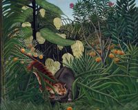 Plakat 50x40cm Tiger and Buffalo, Rousseau Vintage do Salonu