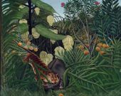 Plakat 50x40cm Tiger and Buffalo, Rousseau Vintage do Salonu