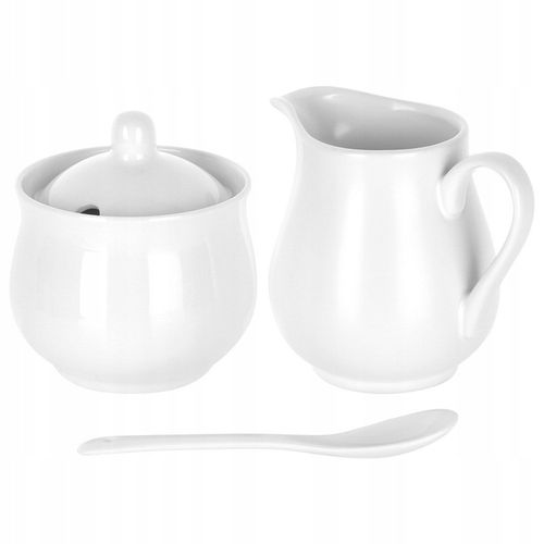 Zestaw CUKIERNICZKA MLECZNIK ŁYŻECZKA pojemnik na cukier mleko biała na Arena.pl