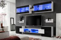 Pan Igiełka - Meblościanka do Salonu LED Biały Czarny, Zestaw Mebli