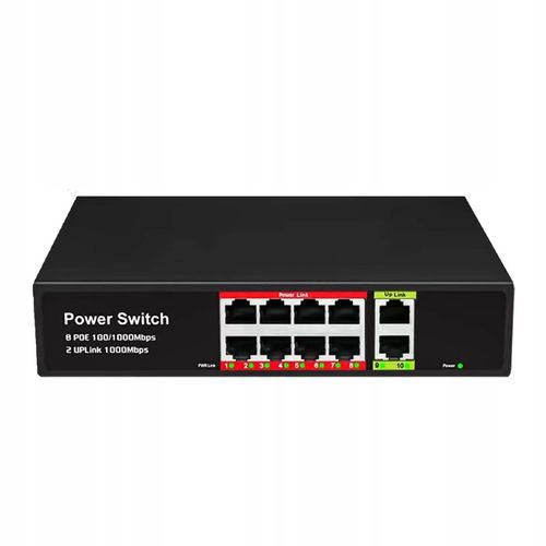 Switch POE 8+2 8xPOE 2xUplink 10/100Mbps PoE+ do Kamer + funkcja EXTEND na Arena.pl