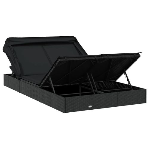 Leżak 2-os., składany dach, czarny, 213x118x97 cm, polirattan na Arena.pl