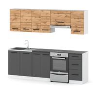 Meble Kuchenne Szare Z Drewnem Modułowe Nowoczesne Komplet Mokka 2.4m