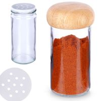 Pojemnik na Przyprawy Kuchenny z Sitkiem Przyprawnik Szklany Drewniany 80ml