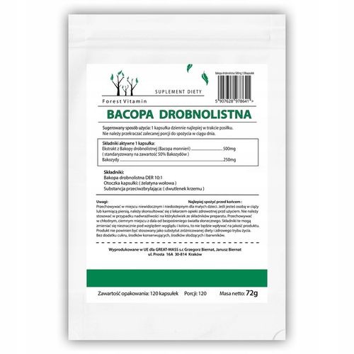 BACOPA MONNIERI BRAHMI 500mg PAMIĘĆ BAKOPA 120 k na Arena.pl