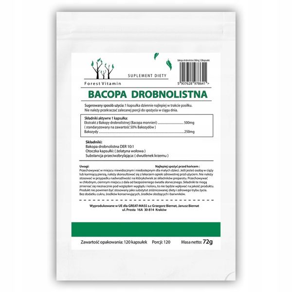BACOPA MONNIERI BRAHMI 500mg PAMIĘĆ BAKOPA 120 k zdjęcie 4