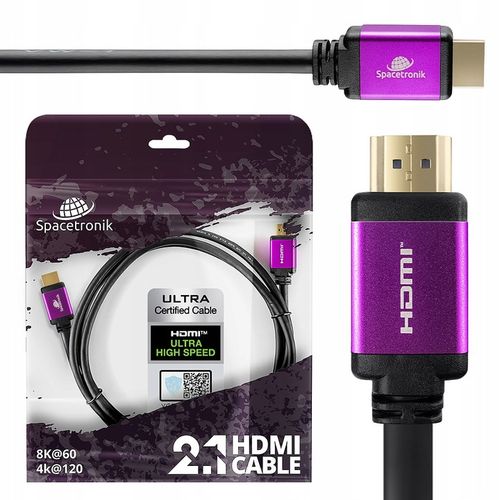 Kabel UHS HDMI 2.1 8K 48 Gbit/s Spacetronik 1,5m CERTYFIKOWANY czarny na Arena.pl