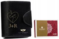 Portfel skórzany czarny damski prezent NA WALENTYNKI DLA ŻONY z GRAWEREM