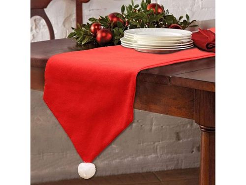 Zestaw do dekoracji stołu święta 4x pokrowiec czapka mikołaj + bieżnik na Arena.pl