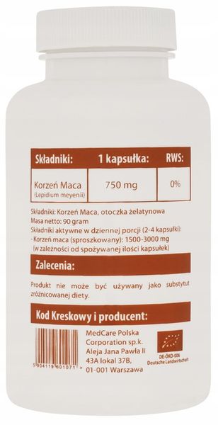 Libido - BIO KORZEŃ MACA 240 kapsułek po 750mg zdjęcie 2