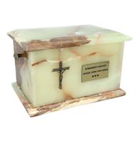 Kamienna urna na prochy Naturalny zielony onyks / Plakietka