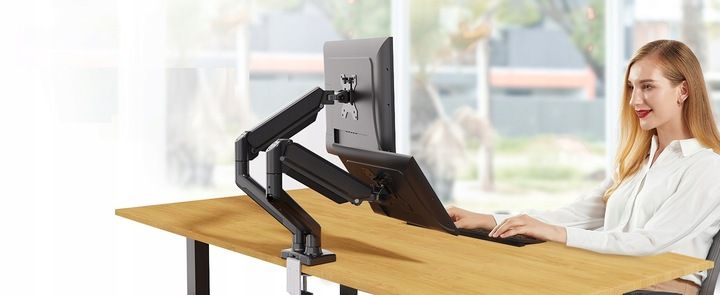 Regulowany PODWÓJNY Uchwyt Biurkowy do Monitora WIESZAK DWA Monitory 13-32" zdjęcie 10