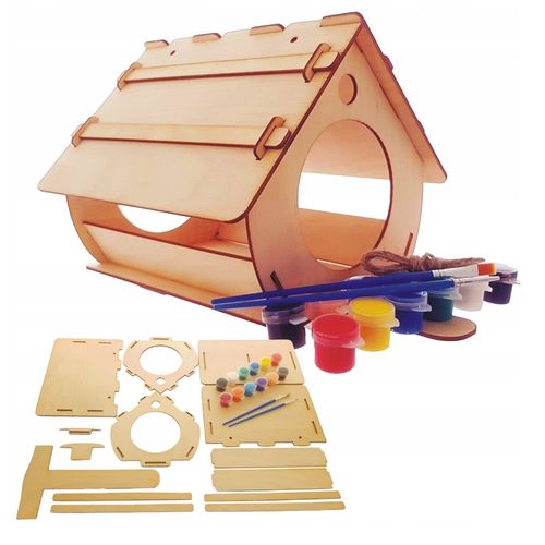 Drewniany KARMNIK Dla Ptaków do Złożenia i Malowania+farby DIY na Arena.pl