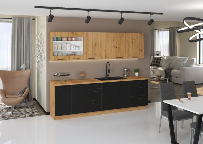 Meble kuchenne MODENA - 260 CM czarny/dąb artisan zdjęcie 1