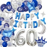Balony na 60 Urodziny Zestaw Niebiesko Srebrne Dekoracje Cyfry Foliowe XXL
