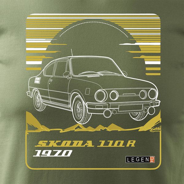 Koszulka z samochodem Skoda 110 R PRL legend męska khaki REGULAR S zdjęcie 2