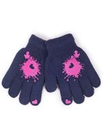 Rękawiczki dziewczęce pięciopalczaste granatowe kleks YOCLUB