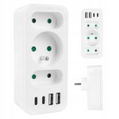 Rozgaleznik sieciowy z usb Rozdzielacz na 3 gniazda 2x USB-A 2x USB-C biały