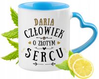 Dla Darii Kubek Błękitny Z Uszkiem W Kształcie Serca Na Prezent Z Nadrukiem