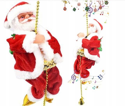 MIKOŁAJ WSPINAJĄCY SIĘ NA LINIE 100CM MELODYJKA NA PREZENT ŚWIĘTA WCHODZĄCY na Arena.pl