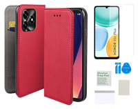 Etui z klapką do HONOR X5c Plus case czerwony obudowa + folia ochronna TPU