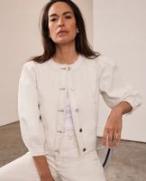 Mint Velvet BIAŁY Puff Sleeve Denim 100% BAWEŁNA Jacket L