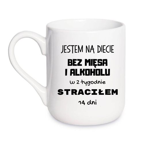 KUBEK "JESTEM NA DIECIE BEZ MIĘSA I ALKOHOLU" Wzór - Elegant Coffee 330 ml na Arena.pl
