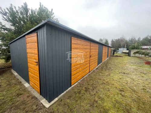 Rząd garaży Garaż blaszany 18x5m 3x brama dwuskrzydłowa drzwi dach GP525 na Arena.pl