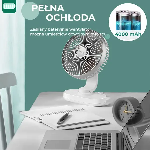 Wentylator stołowy Ocoopa D77 silver akumulator USB oscylator zdjęcie 5