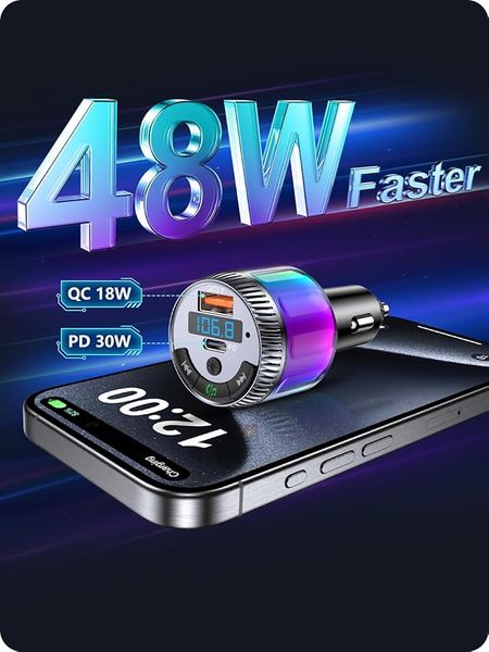LENCENT Bluetooth 5.3 samochodowy transmiter FM typ C PD 30W BS024 zdjęcie 4
