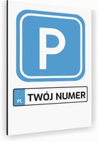 Tabliczka znak informacyjny 40x30 Biała PARKING TWÓJ NUMER Nierdzewna