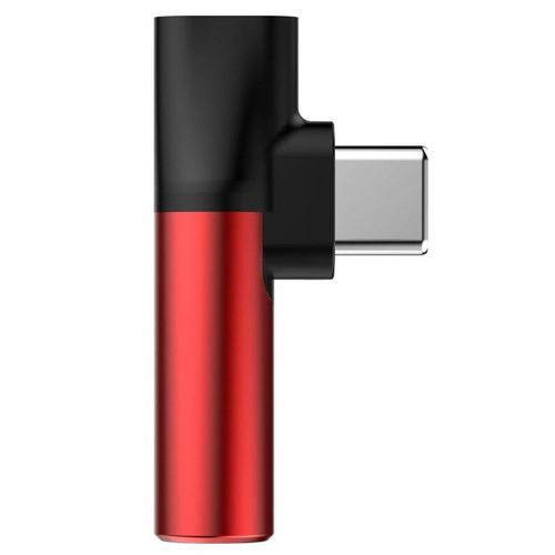 Adapter Audio Baseus L41 USB-C do Mini Jack 3.5mm + USB-C (czerwony) na Arena.pl