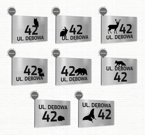 Tabliczka Tablica ADRESOWA srebrna DIBOND 20x15 numer domu ul. duży wybór na Arena.pl