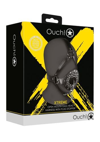 open mouth gag head harness with plug stopper   black na Arena.pl