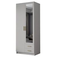 Szafa ADA II 80 cm - pojemna garderoba z lustrem - BIAŁY+ZŁOTY