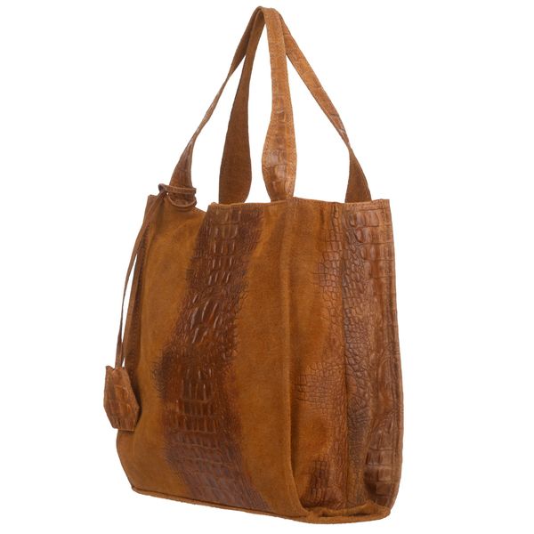 VERA PELLE torebka damska zamszowa shopper kroko na ramię V549 taupe zdjęcie 4