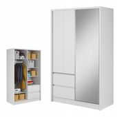 SZAFA GARDEROBA PRZESUWNA LILIA BIAŁA 130CM DUŻA DRĄŻEK LUSTRO