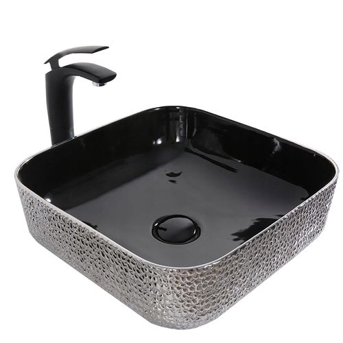 NOWOCZESNA Umywalka Ceramiczna RODO BLACK/SILVER na Arena.pl