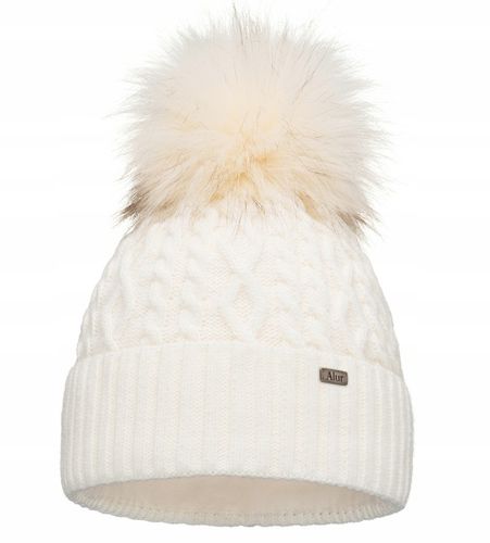 Czapka Damska Z Pomponem Zimowa kremowa Ciepła czapka z polarem PL - ECRU na Arena.pl
