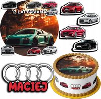 ZESTAW OPŁATEK NA TORT 20CM + 17 POSTACI - AUDI AUTO + IMIĘ 15CM 18CM