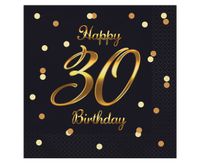 serwetki b&c happy 30 birthday czarne nadruk złoty 33 x 33 cm 20 szt