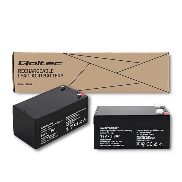Qoltec Akumulator AGM | 12V | 3.3Ah | max. 49.5A zdjęcie 7