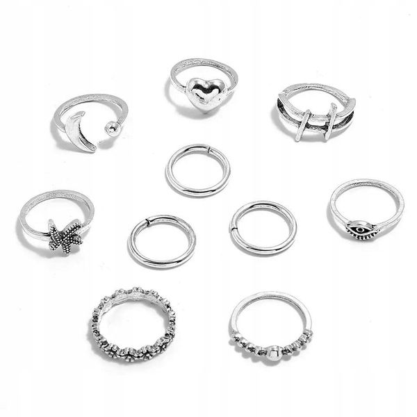 Srebrny ZESTAW PIERŚCIONKÓW RETRO PUNK BOHO 13 zdjęcie 8