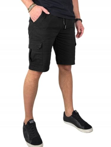 SPODENKI męskie JEANSOWE BOJÓWKI krótkie spodnie PAS z GUMKĄ Czarne r. L na Arena.pl