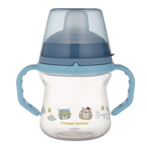 CANPOL Kubek z silikonowym ustnikiem FirstCup 150ml BONJOUR niebieski na Arena.pl
