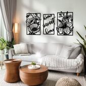 OBRAZ AŻUROWY DEKORACJA ŚCIENNA KWIATY HOME SWEET HOME SALONU TRYPTYK DUŻY