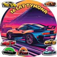 OPŁATEK NA TORT 30CM - SAMOCHODY AUTA + IMIĘ + GRATIS! 24CM 26CM