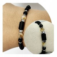 Męska Bransoletka Kamieni Naturalnych CZARNY TURMALIN Cytryn Czarny Agat