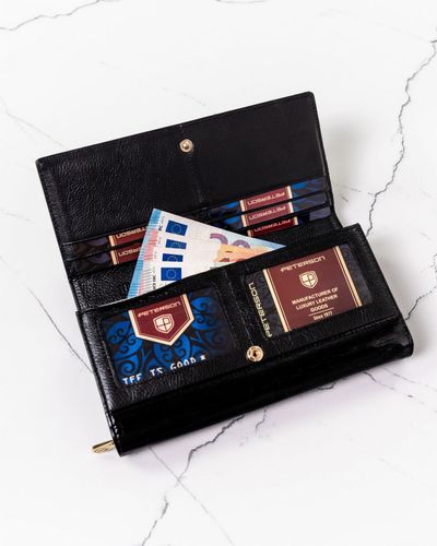 PETERSON portfel damski skórzany elegancki lakierowany P213 czarny na Arena.pl