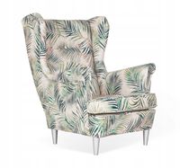 Fotel uszak ARI PRINT skandynawski  beżowy liście recepcja